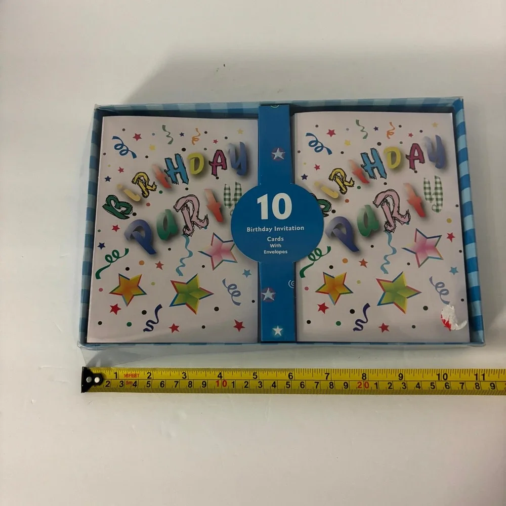 Birthday Party Invitations w/ Envelopes 10 Pack Boxed Colorful Confetti Cards